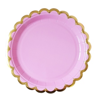 TALERZYKI PAPIEROWE RÓŻOWE ZE ZŁOCENIEM 6szt. TALERZYKI JEDNORAZOWE 18cm
