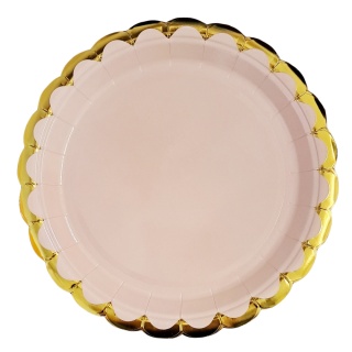 TALERZYKI PAPIEROWE BEŻOWE ZE ZŁOCENIEM 6szt. TALERZYKI JEDNORAZOWE 18cm