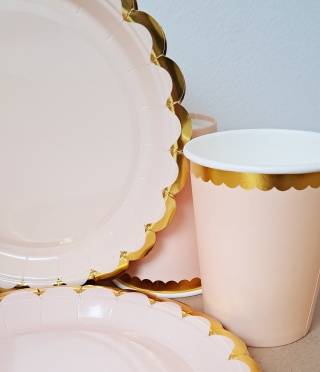 TALERZYKI PAPIEROWE BEŻOWE ZE ZŁOCENIEM 6szt. TALERZYKI JEDNORAZOWE 18cm