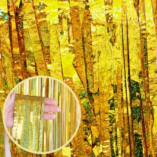 ZŁOTA HOLOGRAFICZNA KURTYNA DEKORACYJNA IMPREZOWA 200cmx100cm