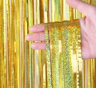 ZŁOTA HOLOGRAFICZNA KURTYNA DEKORACYJNA IMPREZOWA 200cmx100cm