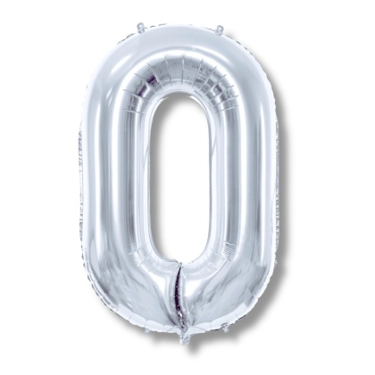 BALON FOLIOWY CYFRA 0 SREBRNA DUŻA 86cm URODZINY ROCZNICA