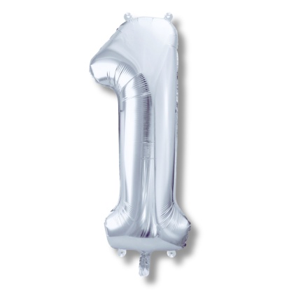 BALON FOLIOWY CYFRA 1 SREBRNA DUŻA 86cm URODZINY ROCZNICA