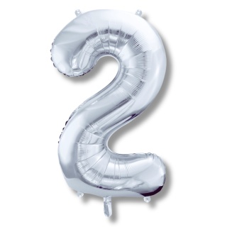 BALON FOLIOWY CYFRA 2 SREBRNA DUŻA 86cm URODZINY ROCZNICA