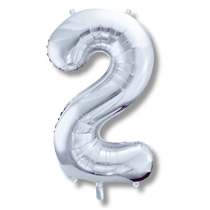 BALON FOLIOWY CYFRA 2 SREBRNA DUŻA 86cm URODZINY ROCZNICA