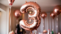 BALON FOLIOWY CYFRA 3 RÓŻOWE ZŁOTO DUŻA 86cm ROSE GOLD URODZINY ROCZNICA