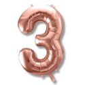 BALON FOLIOWY CYFRA 3 RÓŻOWE ZŁOTO DUŻA 86cm ROSE GOLD URODZINY ROCZNICA