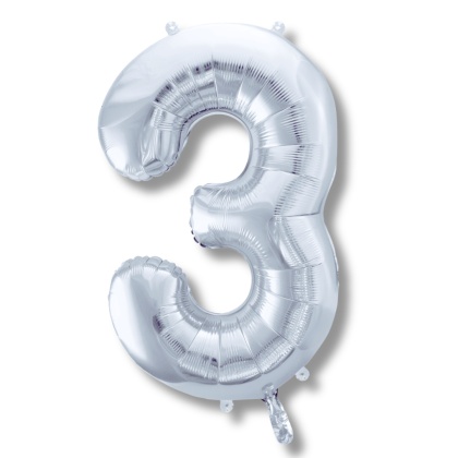 BALON FOLIOWY CYFRA 3 SREBRNA DUŻA 86cm URODZINY ROCZNICA
