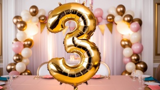 BALON FOLIOWY CYFRA 3 ZŁOTA DUŻA 86cm URODZINY ROCZNICA