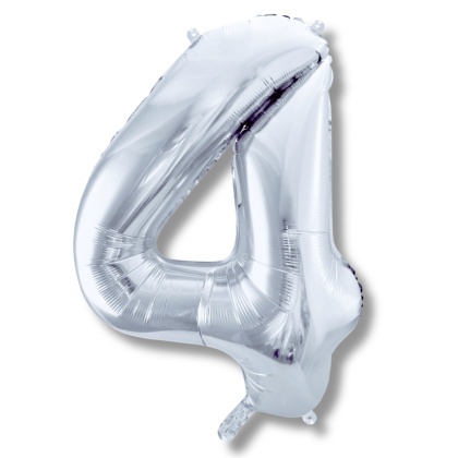 BALON FOLIOWY CYFRA 4 SREBRNE DUŻA 86cm URODZINY ROCZNICA