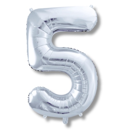 BALON FOLIOWY CYFRA 5 SREBRNA DUŻA 86cm URODZINY ROCZNICA