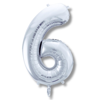 BALON FOLIOWY CYFRA 6 SREBRNA DUŻA 86cm URODZINY ROCZNICA