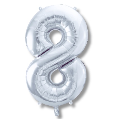 BALON FOLIOWY CYFRA 8 SREBRNA DUŻA 86cm URODZINY ROCZNICA