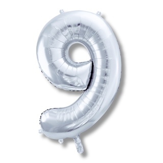 BALON FOLIOWY CYFRA 9 SREBRNE DUŻA 86cm URODZINY ROCZNICA