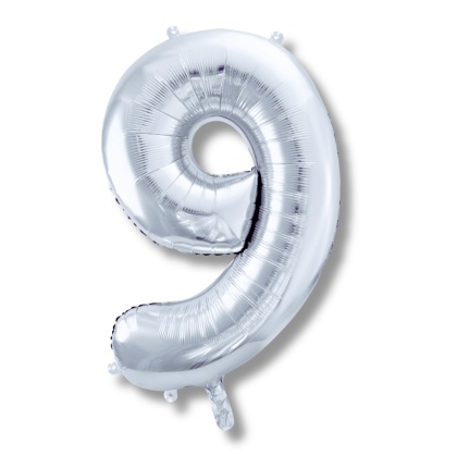 BALON FOLIOWY CYFRA 9 SREBRNE DUŻA 86cm URODZINY ROCZNICA