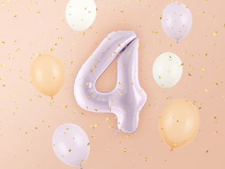 FOLIOWY BALON CYFRA 4 JASNY FIOLETOWY 72cm URODZINY HEL/POWIETRZE