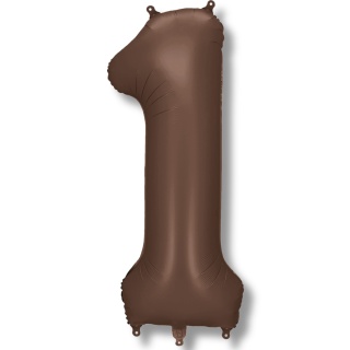 BALON FOLIOWY CYFRA 1 MOCCA DUŻA 86cm SATYNOWY BRĄZ