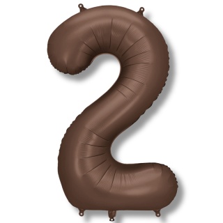 BALON FOLIOWY CYFRA 2 MOCCA DUŻA 86cm SATYNOWY BRĄZ
