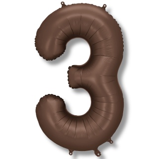 BALON FOLIOWY CYFRA 3 MOCCA DUŻA 86cm SATYNOWY BRĄZ