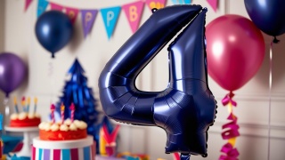 BALON FOLIOWY CYFRA 4 GRANATOWA DUŻA 86cm SATYNOWA MAT