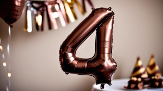 BALON FOLIOWY CYFRA 4 MOCCA DUŻA 86cm SATYNOWY BRĄZ