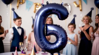 BALON FOLIOWY CYFRA 6 GRANATOWA DUŻA 86cm SATYNOWA MAT
