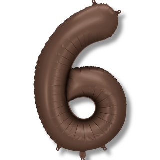 BALON FOLIOWY CYFRA 6 MOCCA DUŻA 86cm SATYNOWY BRĄZ