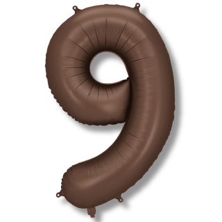 BALON FOLIOWY CYFRA 9 MOCCA DUŻA 86cm SATYNOWY BRĄZ