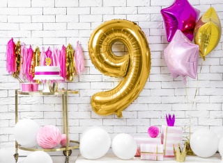 BALON FOLIOWY CYFRA 9 ZŁOTA DUŻA 86cm URODZINY ROCZNICA