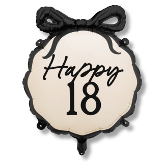 BALON URODZINOWY Z CYFRĄ 18 OKRĄGŁY 67cm ELEGANCKI Z KOKARDĄ