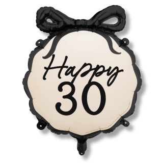 BALON URODZINOWY Z CYFRĄ 30 OKRĄGŁY 67cm ELEGANCKI Z KOKARDĄ