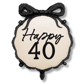 BALON URODZINOWY Z CYFRĄ 40 OKRĄGŁY 67cm ELEGANCKI Z KOKARDĄ