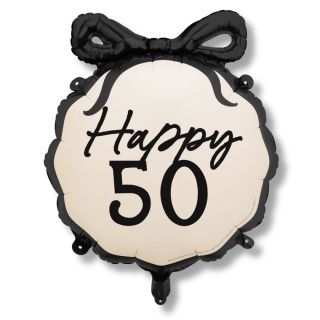 BALON URODZINOWY Z CYFRĄ 50 OKRĄGŁY 67cm ELEGANCKI Z KOKARDĄ