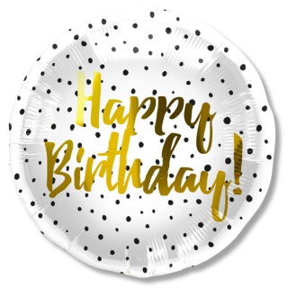 2976 BALON FOLIOWY HAPPY BIRTHDAY 45cm BIAŁY W KROPKI