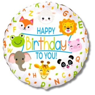 B401609 BALON FOLIOWY HAPPY BIRTHDAY 48cm ZWIERZĄTKA ANIMAL PARTY