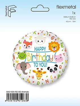 B401609 BALON FOLIOWY HAPPY BIRTHDAY 48cm ZWIERZĄTKA ANIMAL PARTY