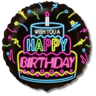 B401598 BALON FOLIOWY HAPPY BIRTHDAY 45cm NEON PARTY