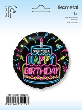 B401598 BALON FOLIOWY HAPPY BIRTHDAY 45cm NEON PARTY