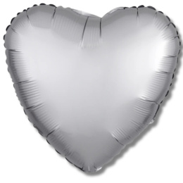 BALON FOLIOWY SERCE SREBRNE 43cm SATYNOWE LUSTRE SILVER