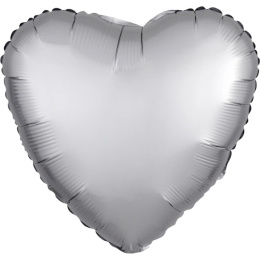 BALON FOLIOWY SERCE SREBRNE 43cm SATYNOWE LUSTRE SILVER