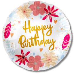 BALON URODZINOWY W KWIATY 43cm HAPPY BIRTHDAY PREMIUM