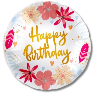 BALON URODZINOWY W KWIATY 43cm HAPPY BIRTHDAY PREMIUM