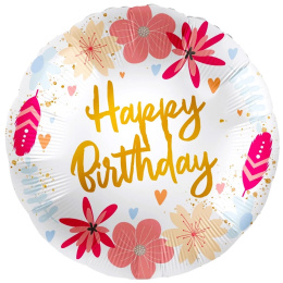 BALON URODZINOWY W KWIATY 43cm HAPPY BIRTHDAY PREMIUM