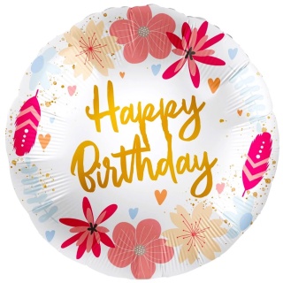 BALON URODZINOWY W KWIATY 43cm HAPPY BIRTHDAY PREMIUM