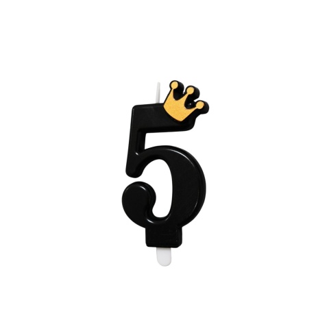 CZARNA ŚWIECZKA CYFRA 5 Z KORONĄ ŚWIECZKA NA URODZINY