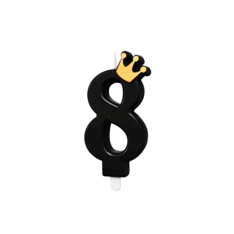 CZARNA ŚWIECZKA CYFRA 8 Z KORONĄ ŚWIECZKA NA URODZINY