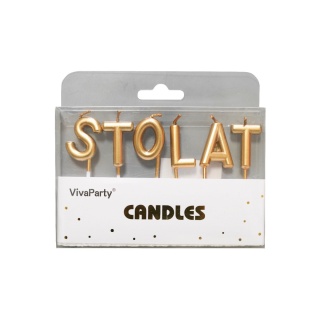 ZŁOTY NAPIS STO LAT ŚWIECZKI LITERKI 6szt. NA URODZINY NAPIS ROCZNICA