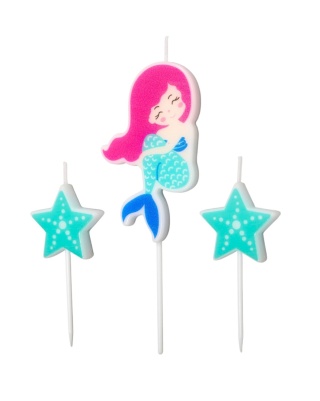 ŚWIECZKI SYRENKA I GWIAZDKI 3szt. PODWODNE URODZINY