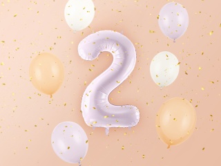 FOLIOWY BALON CYFRA 2 FIOLETOWA PASTELOWA 72cm URODZINY HEL/POWIETRZE