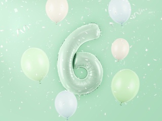 FOLIOWY BALON CYFRA 6 ZIELONA PASTELOWA 72cm URODZINY HEL/POWIETRZE